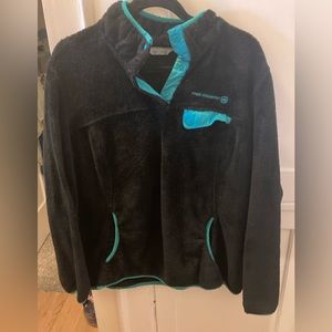 Free Country Quarter-Button Black and Teal Fleece Pullover. Size XXL